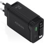 Aisens Cargador GaN 65W con Cable Retráctil USB-C y 3 Puertos, Negro